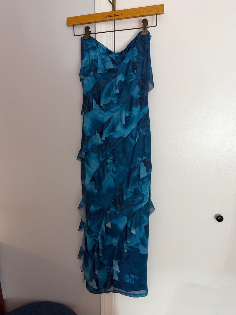 Blue Ruffled Strapless Dress